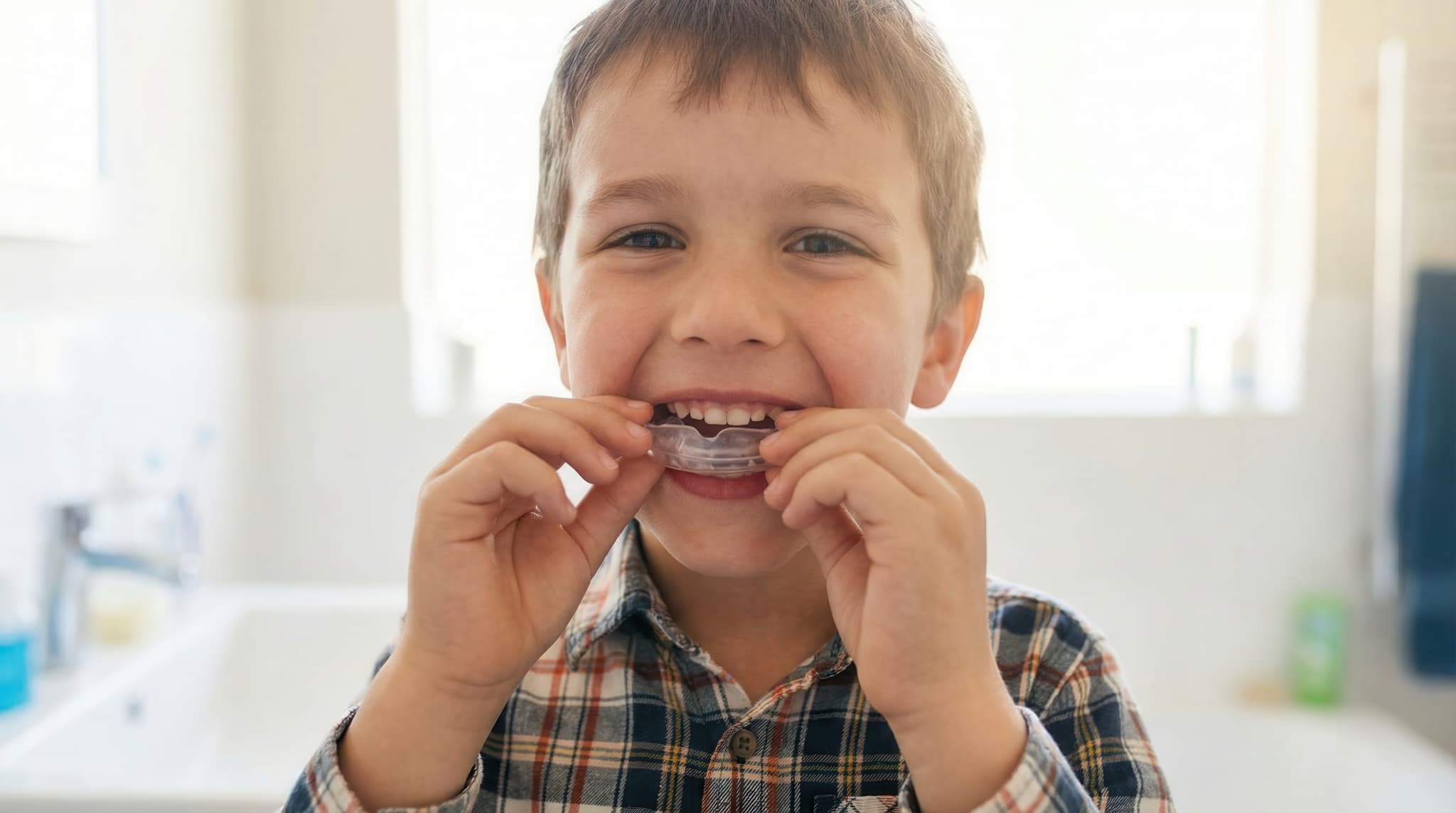 プレオルソで矯正をする男の子