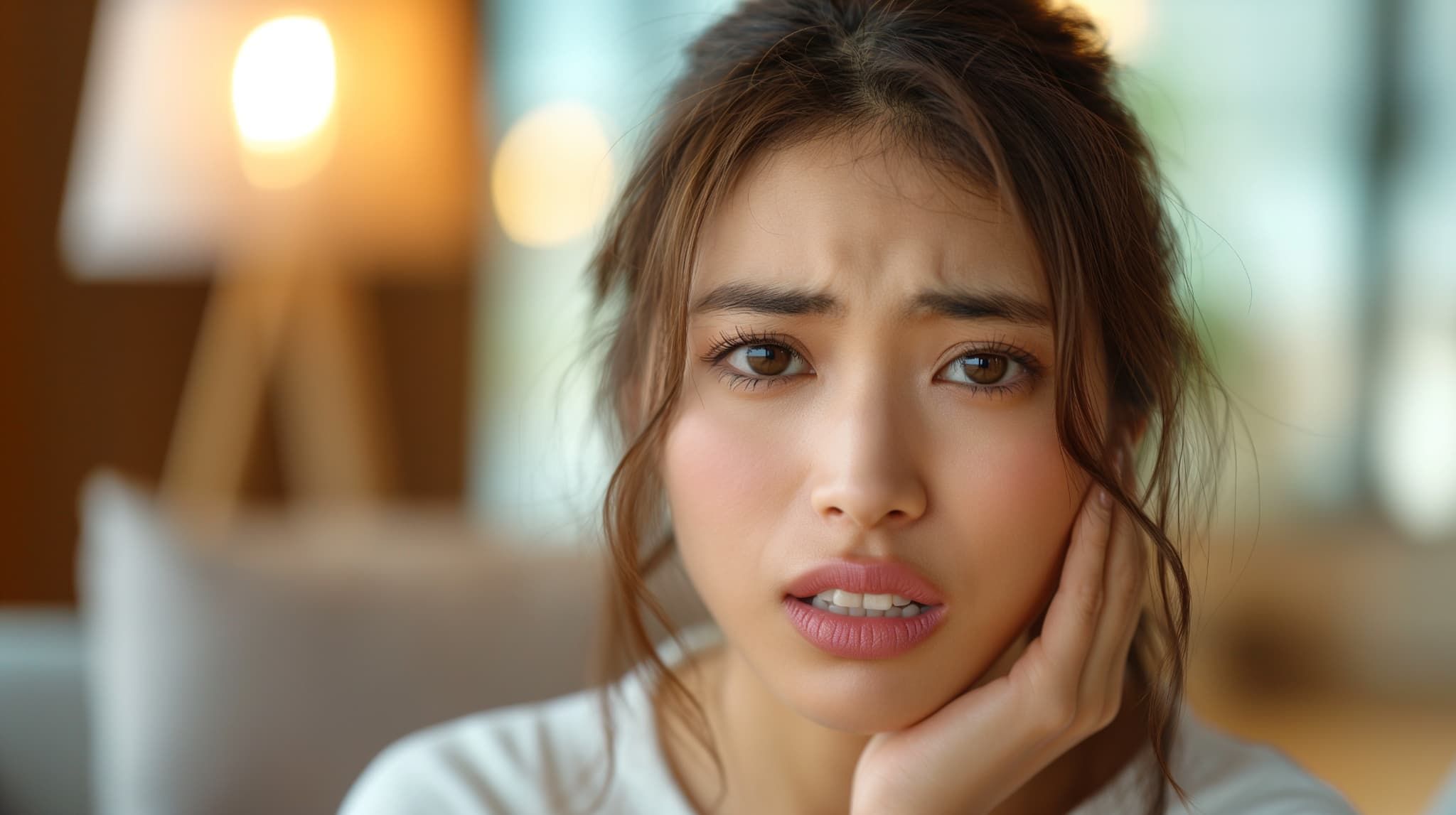 顎に違和感を感じる女性