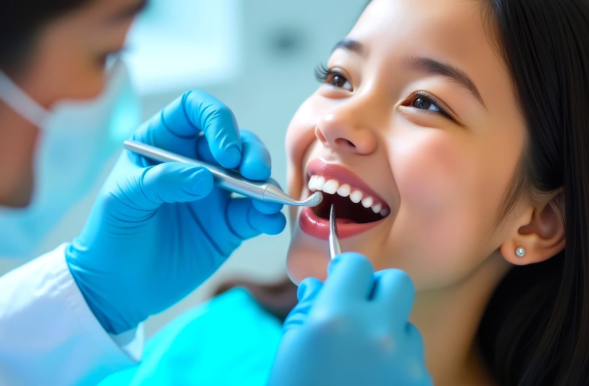 銀歯を白くする治療を受ける女性